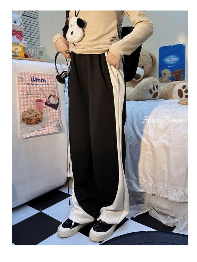 High Waist Two Tone Wide Leg Sweatpants Product Image