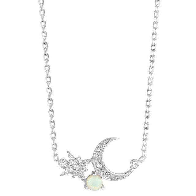 Sunkissed Sterling Cubic Zirconia & Synthetic White Opal Star & Moon Pendant Necklace, Womens Silver Tone Product Image