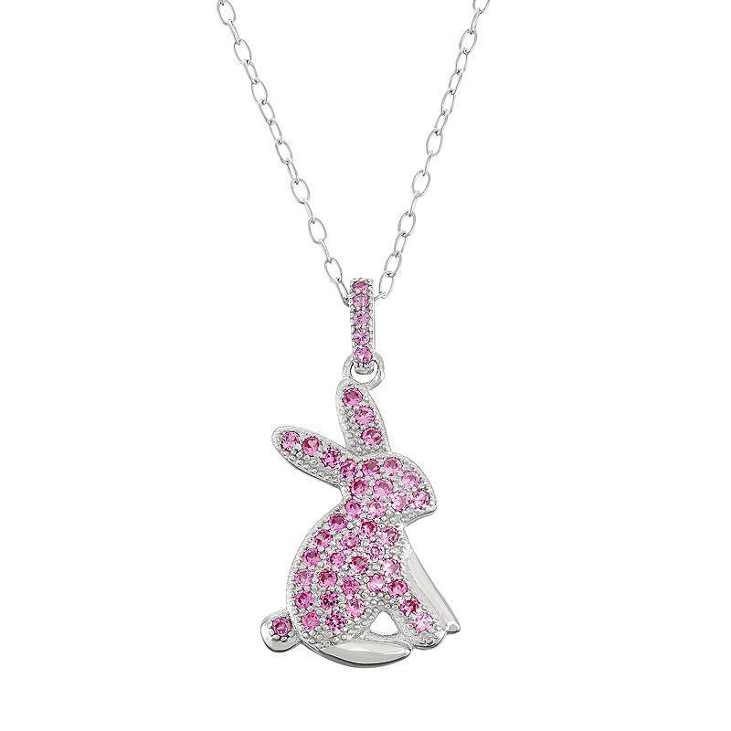 Sterling Silver Lab-Created Pink Sapphire Bunny Pendant Necklace, Womens Product Image