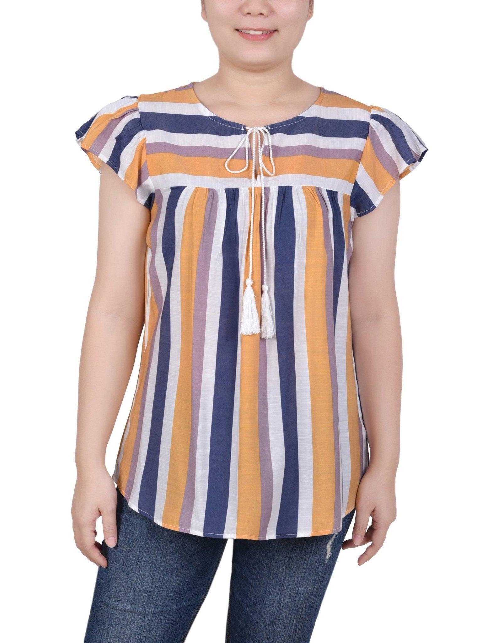 Flutter Sleeve Vertical Striped Blouse - Petite Product Image