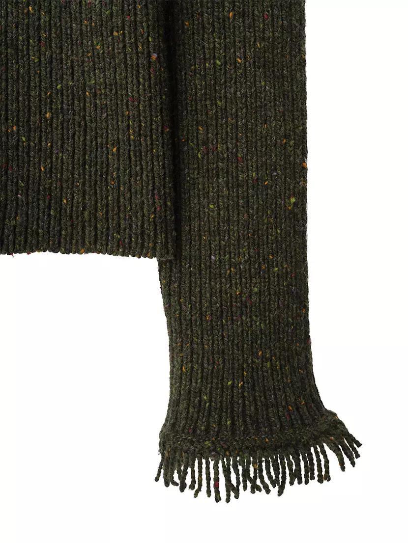 Fringed Rib-Knit Wool Sweater Product Image