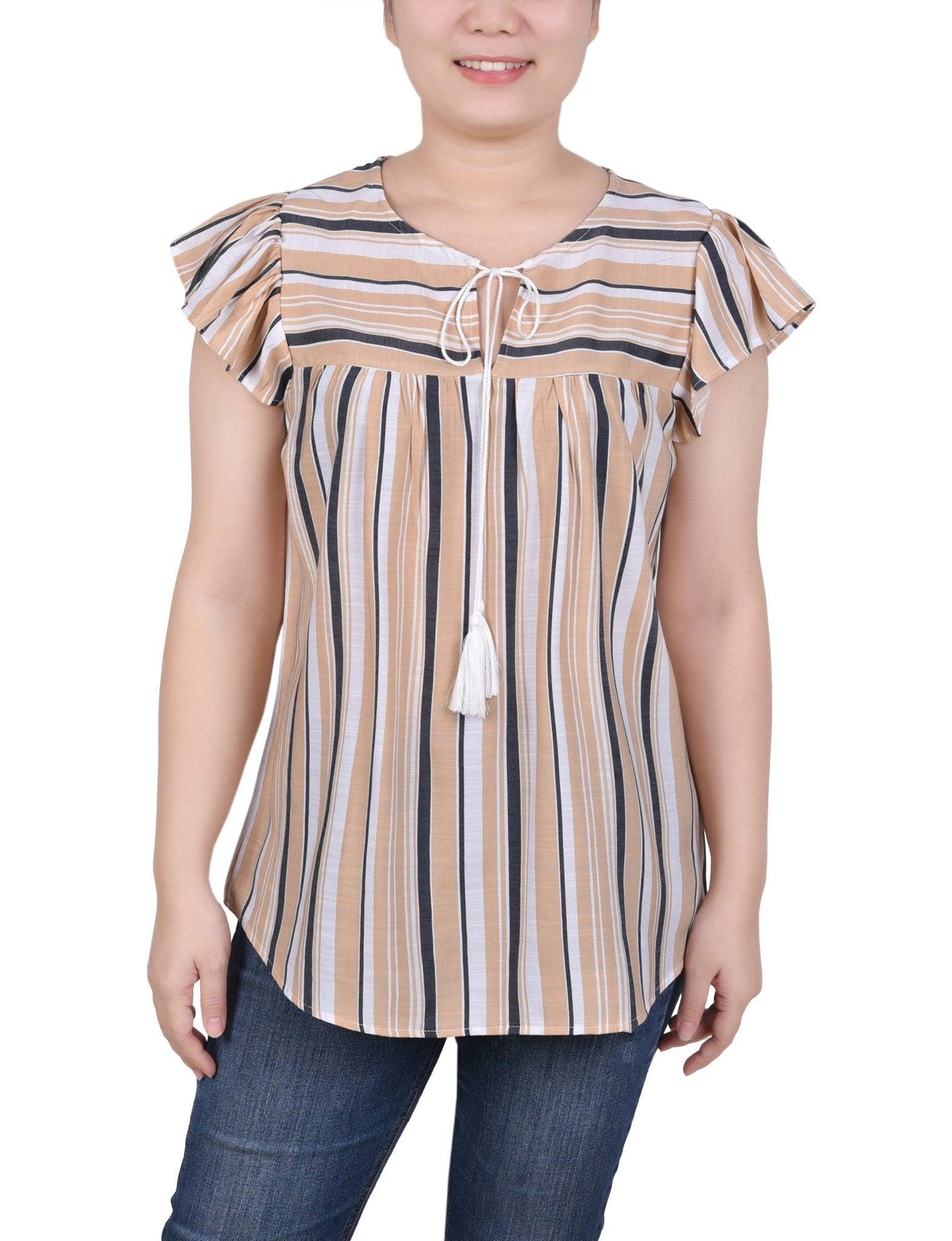 Flutter Sleeve Vertical Striped Blouse - Petite Product Image