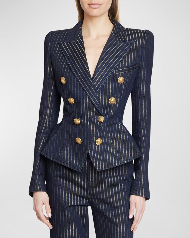 Balmain Eight-Button Metallic Pinstripe Denim Jacket Product Image