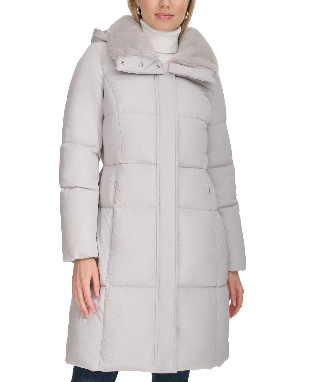 Cole Haan Womens Shine Faux-Fur-Collar Hooded Puffer Coat Product Image