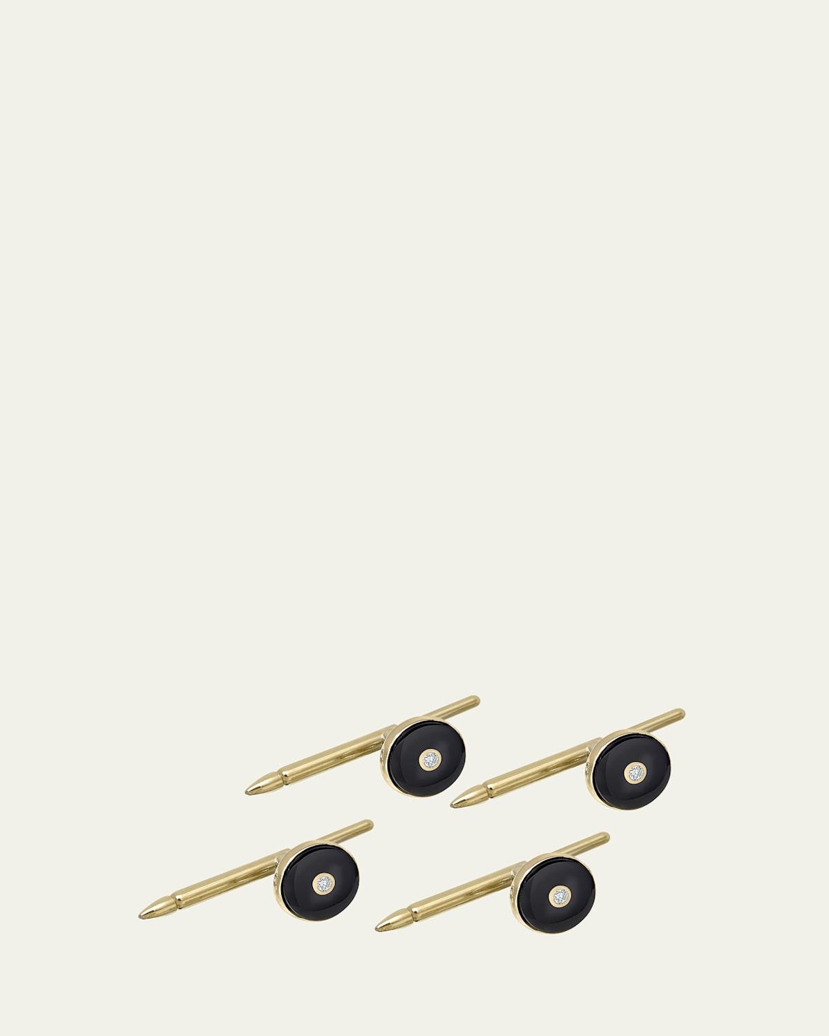 Mens 14K Yellow Gold Black Onyx and Diamond Shirt Studs Product Image