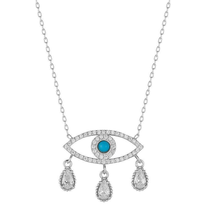 Sunkissed Sterling Sterling Silver Cubic Zirconia & Simulated Turquoise Evil Eye Drop Necklace, Womens Silver Tone Product Image