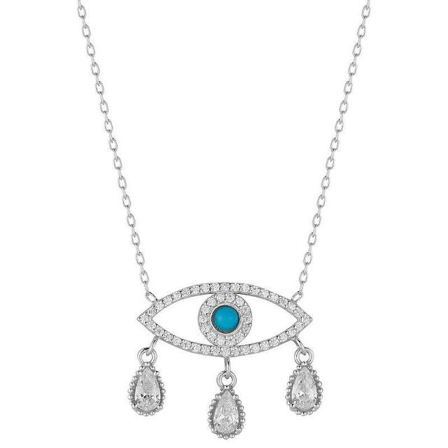 Sunkissed Sterling Sterling Silver Cubic Zirconia & Simulated Turquoise Evil Eye Drop Necklace, Womens Silver Tone Product Image