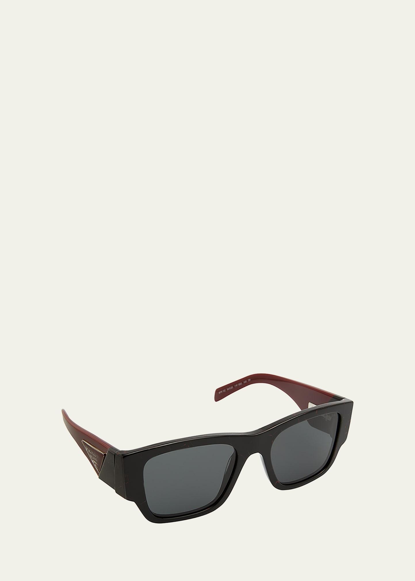 Prada Men's Triangle Logo Bicolor Rectangle Sunglasses  - BLACK MARBLE Product Image