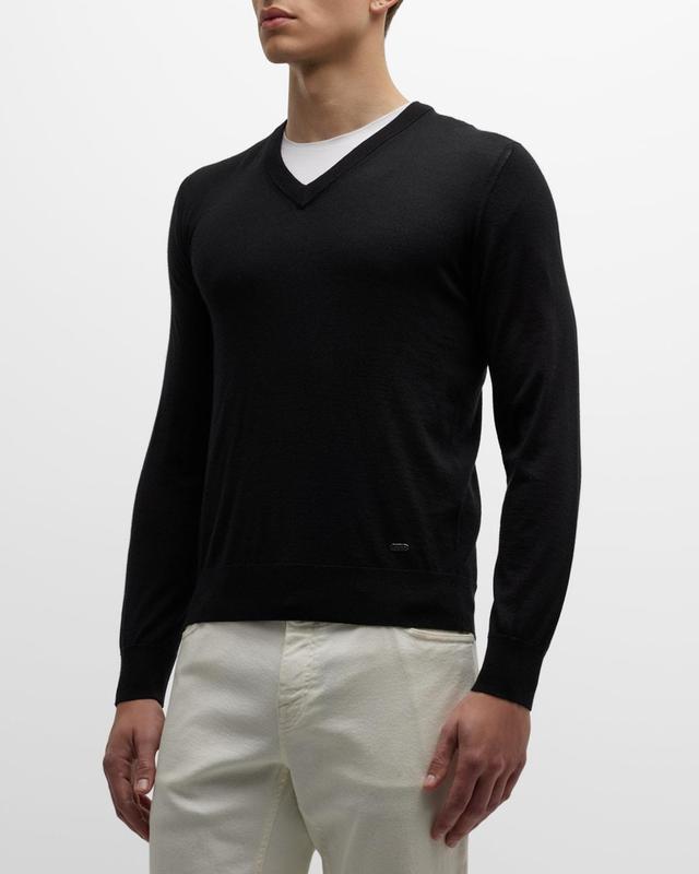 Mens V-Neck Cashmere-Silk Sweater Product Image