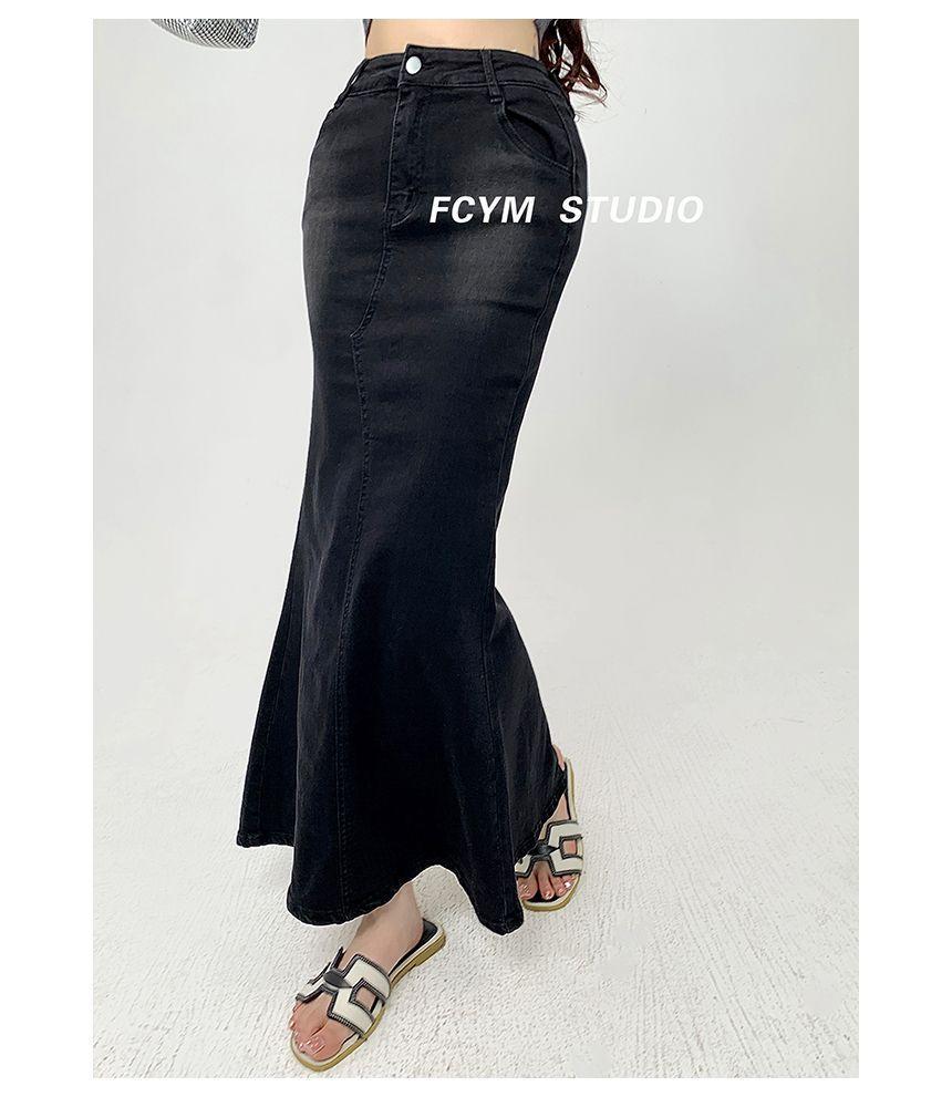 High-Waist Denim Mermaid Maxi Skirt Product Image