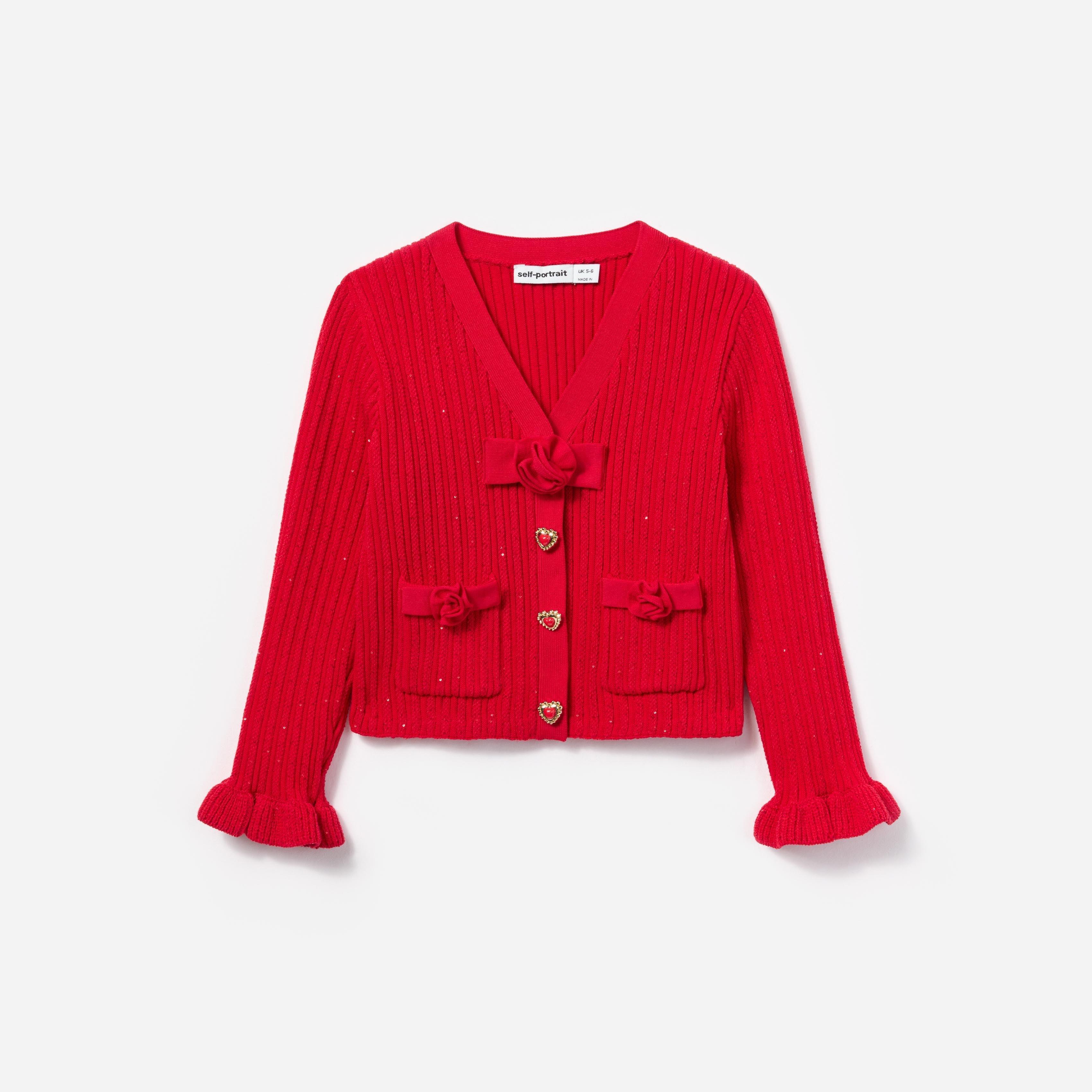 Red Ribbed Knit Cardigan Product Image