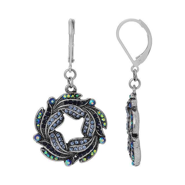 1928 Silver Tone Aurora Borealis Crystal Oxidized Wreath Drop Earrings, Womens, Blue Product Image