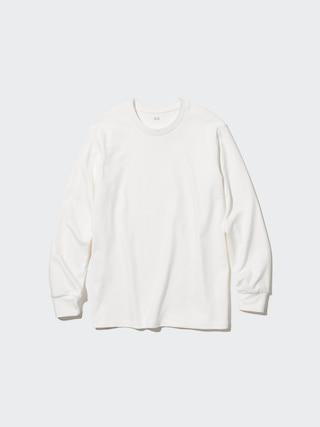 Mens Brushed Cotton Crew Neck Long-Sleeve T-Shirt White 2XS UNIQLO US Product Image