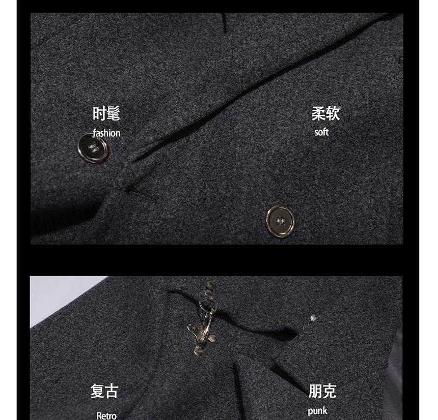 Peak Lapel Plain Buckled Midi Double Breasted Coat Product Image