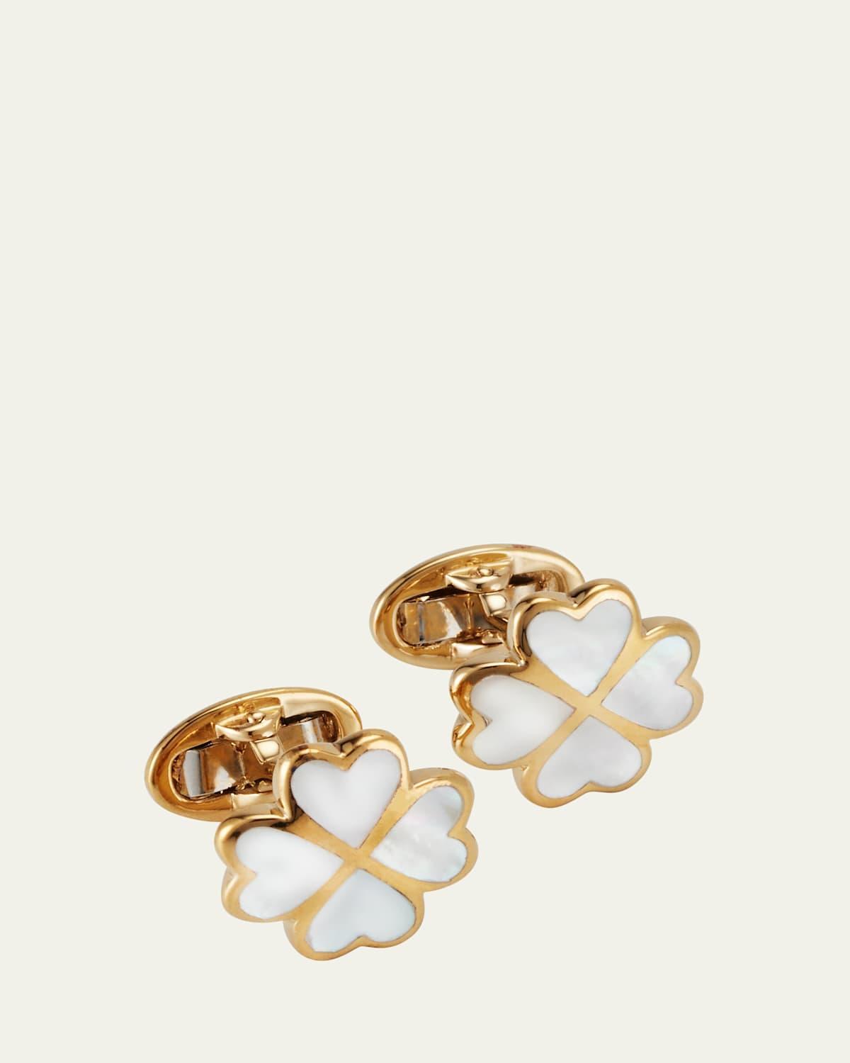 Mens 18K Gold Vermeil & Mother-of-Pearl Clover Cufflinks Product Image