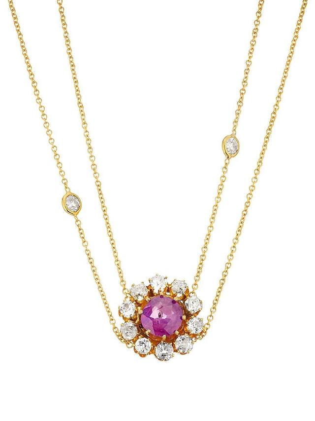 Womens 18K Yellow Gold, 1.25 TCW Diamond & Pink Tourmaline Halo Pendant Necklace Product Image