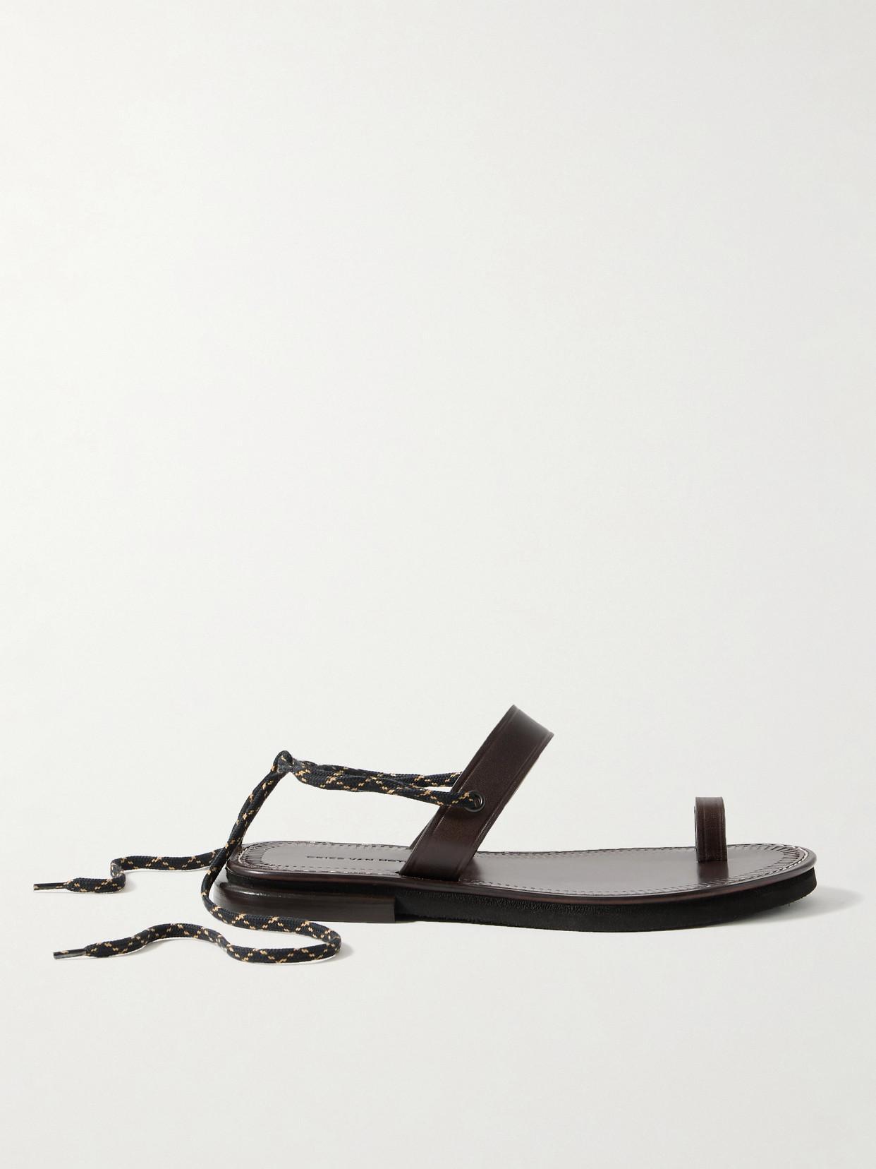 Lace-up Leather Sandals In Brown Product Image