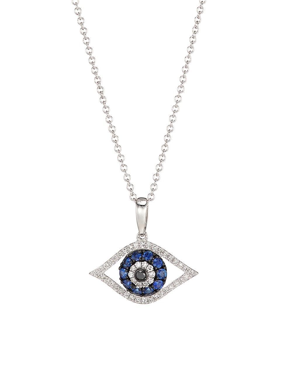 Effy Sapphire (1/4 ct. t.w.) and Black and White Diamond (1/8 ct. t.w.) Evil Eye Pendant in 14k Gold Product Image