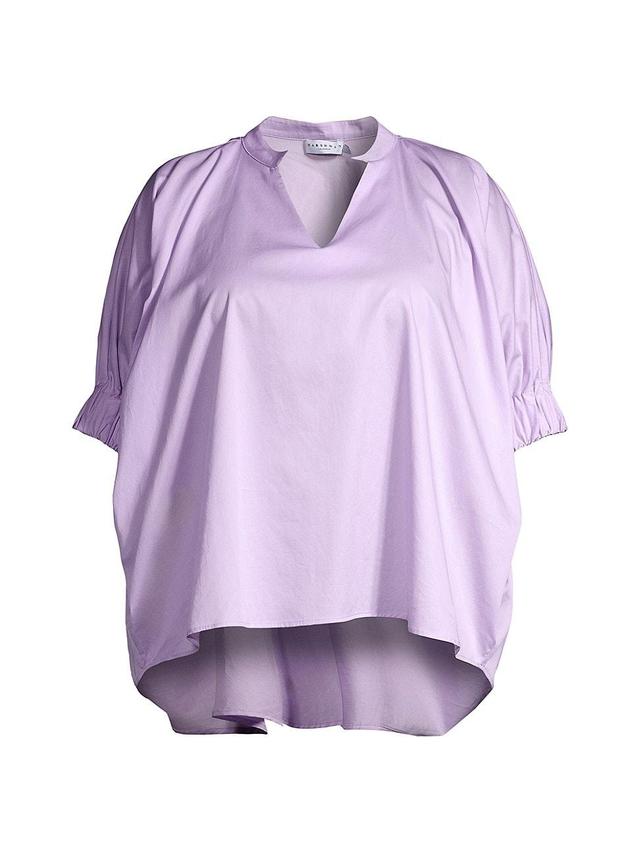 Harshman Plus Size Medina Blouson-Sleeve Cotton Blouse - Size: 1X - APRICOT ICE Product Image