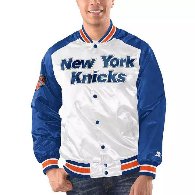 Mens Starter /Blue New York Knicks Renegade Satin Full-Snap Varsity Jacket Product Image