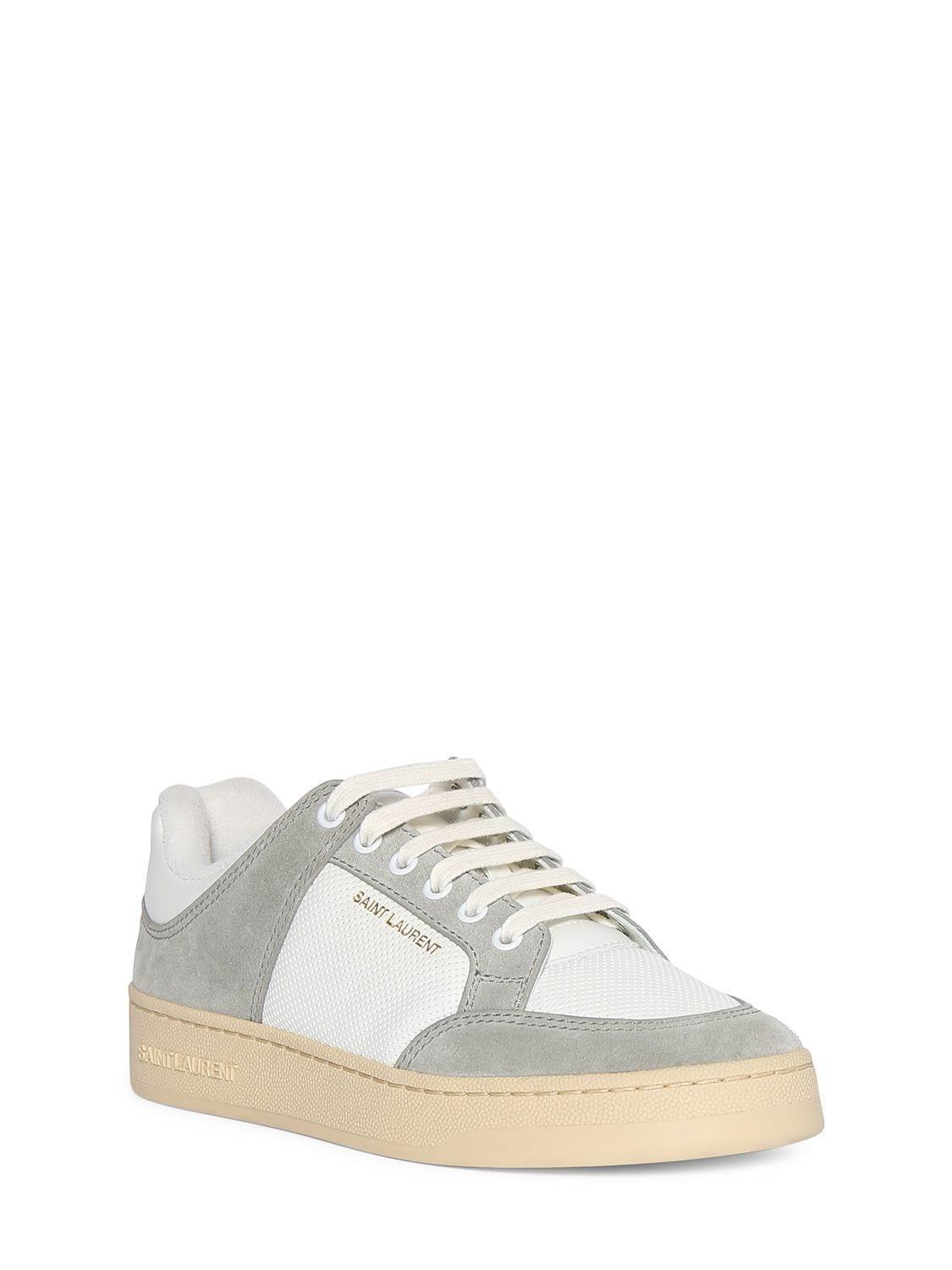 SAINT LAURENT Sl61 Low-top Leather And Suede Trainers In Blanc Optique Paris Roof Product Image