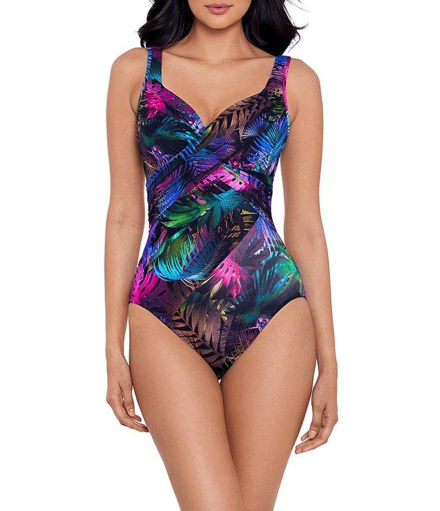 Miraclesuit Pixel Palmas Revele Printed V-Neck Underwire Shaping One Piece Swimsuit Product Image