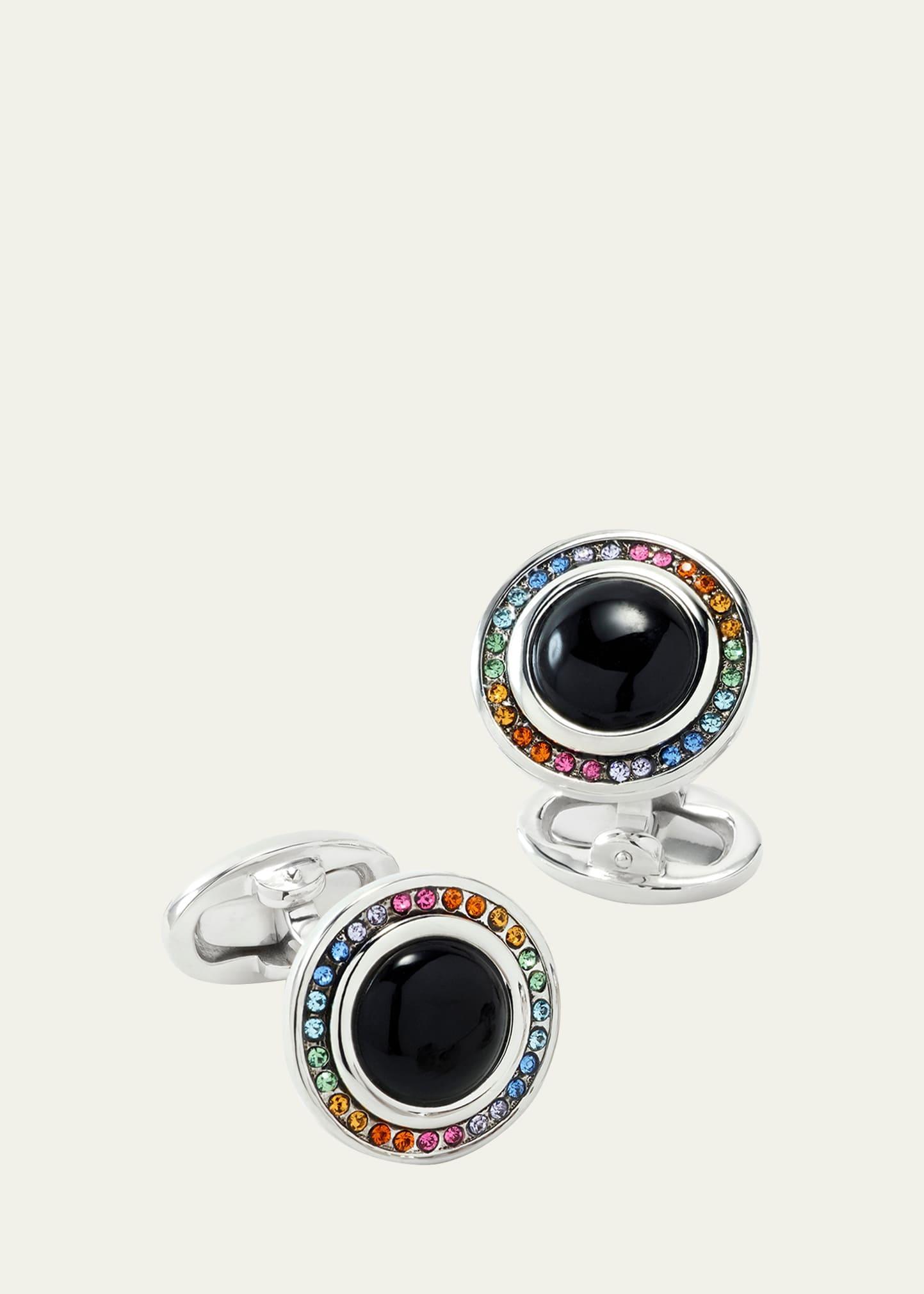 Mens Swarovski Crystals & Onyx Round Cufflinks Product Image