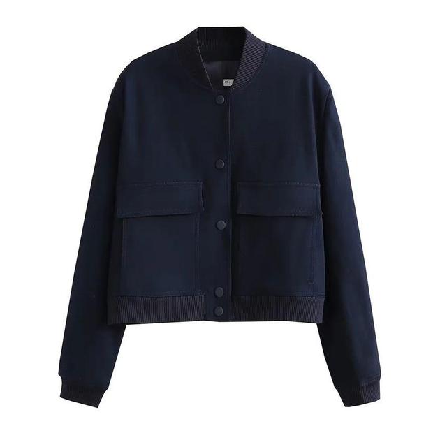 Plain Button Bomber Jacket Product Image