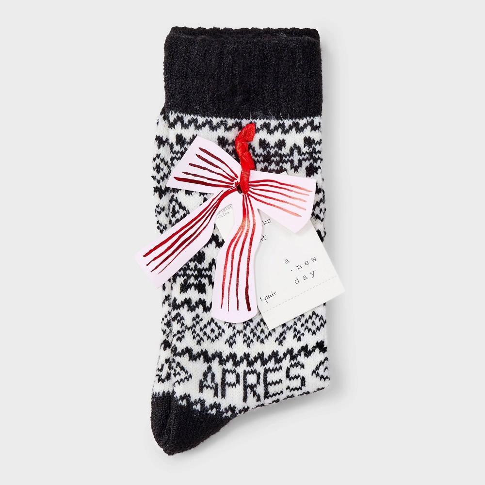 Women's Cozy Knit Fair Isle 'Apres' Crew Socks - A New Day™ Black/Ivory 4-10 Product Image