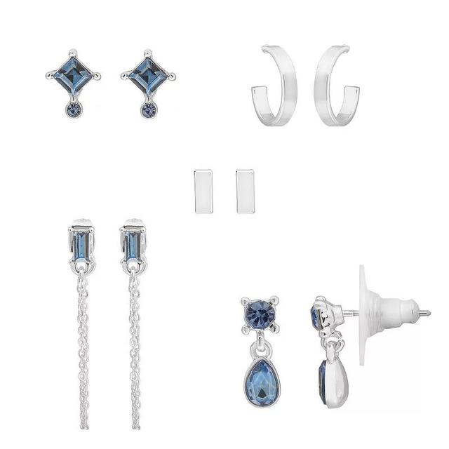 LC Lauren Conrad Silver Tone Crystal 5-pack Earrings Set, Womens, Blue Product Image