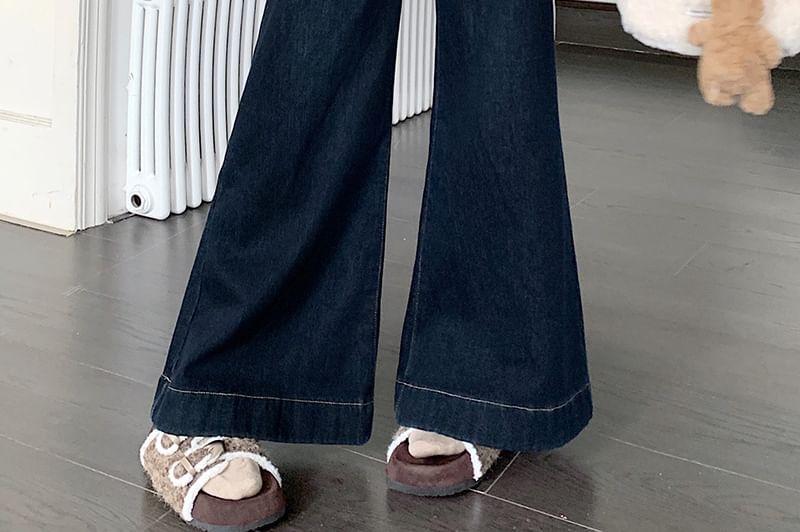 High Rise Washed Fleece Flared Jeans Product Image