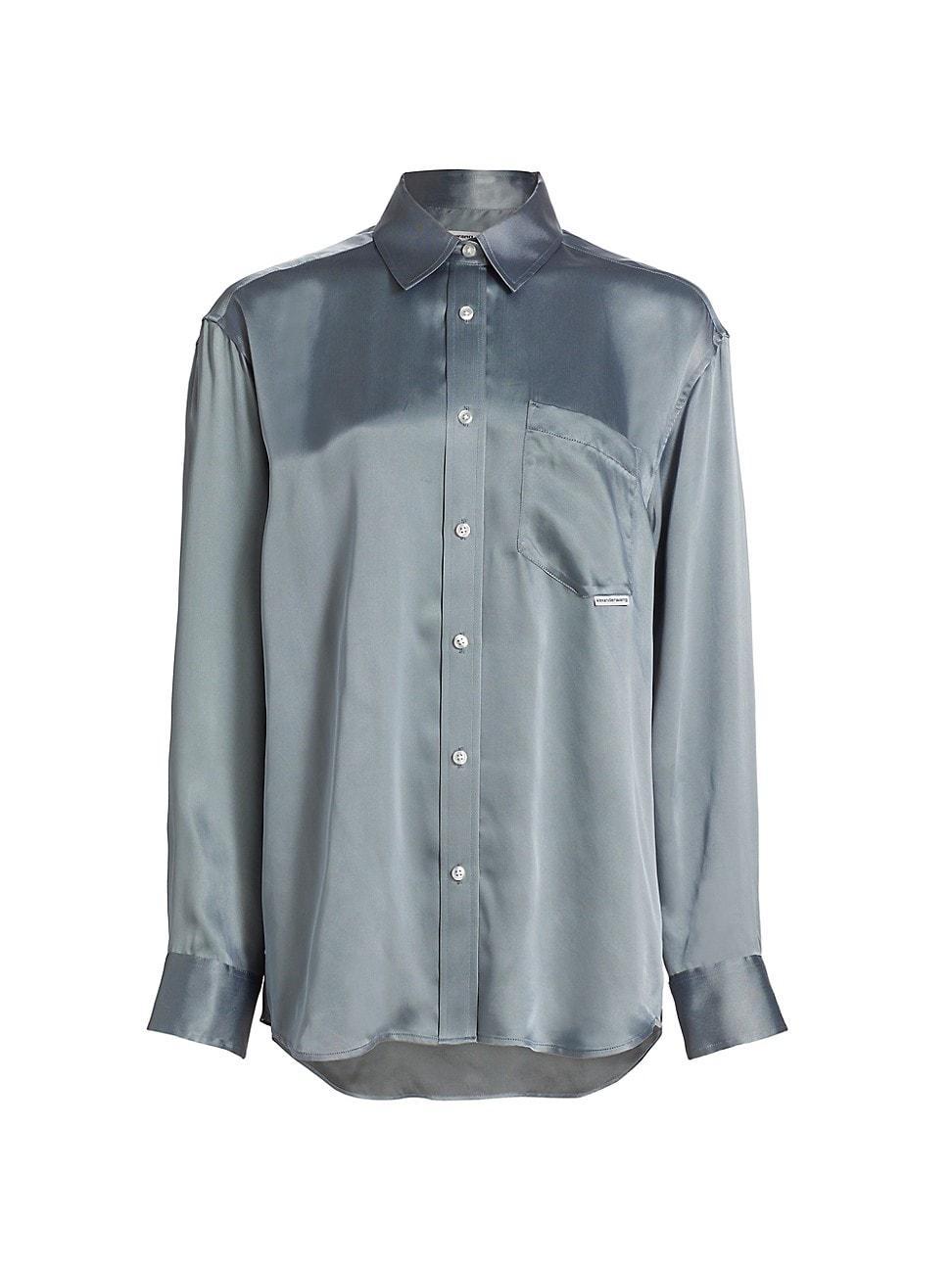 Womens Boyfriend Satin Button-Up Shirt Product Image