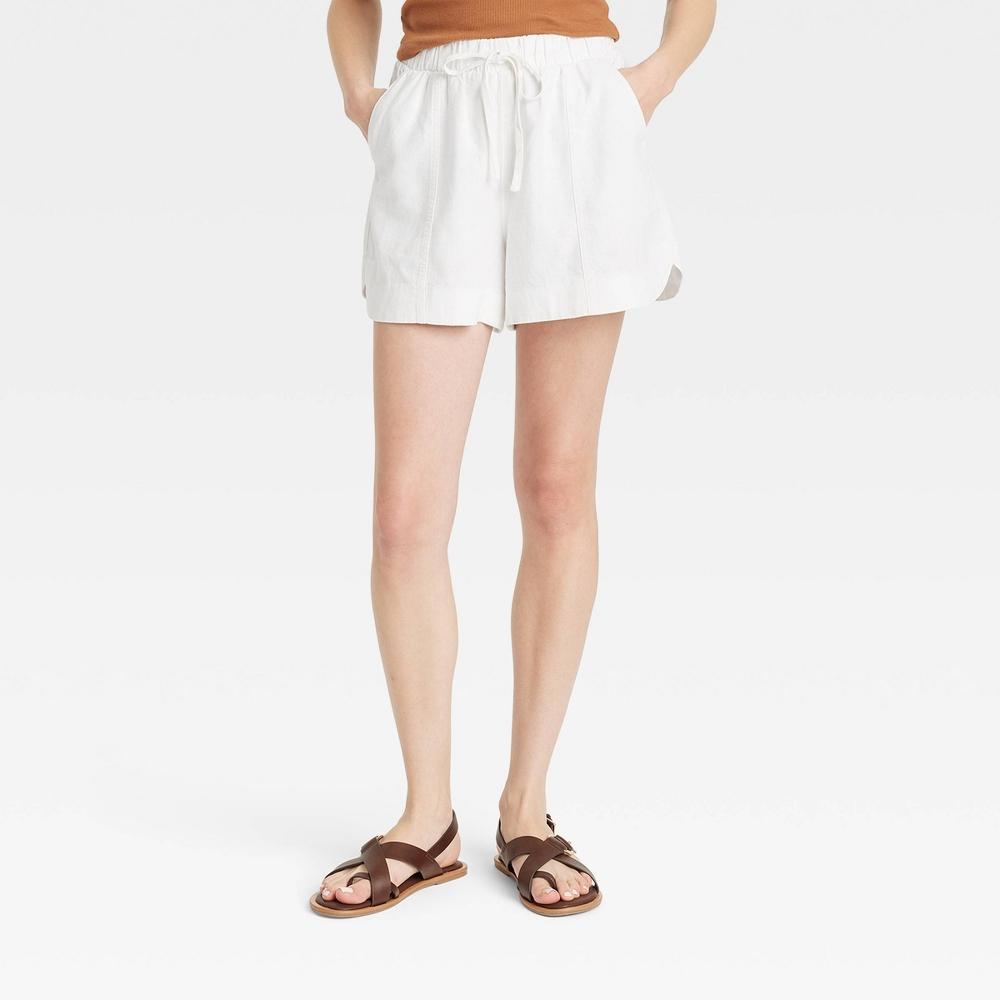 Womens High-Rise Linen Pull-On Shorts - Universal Thread White XS Product Image