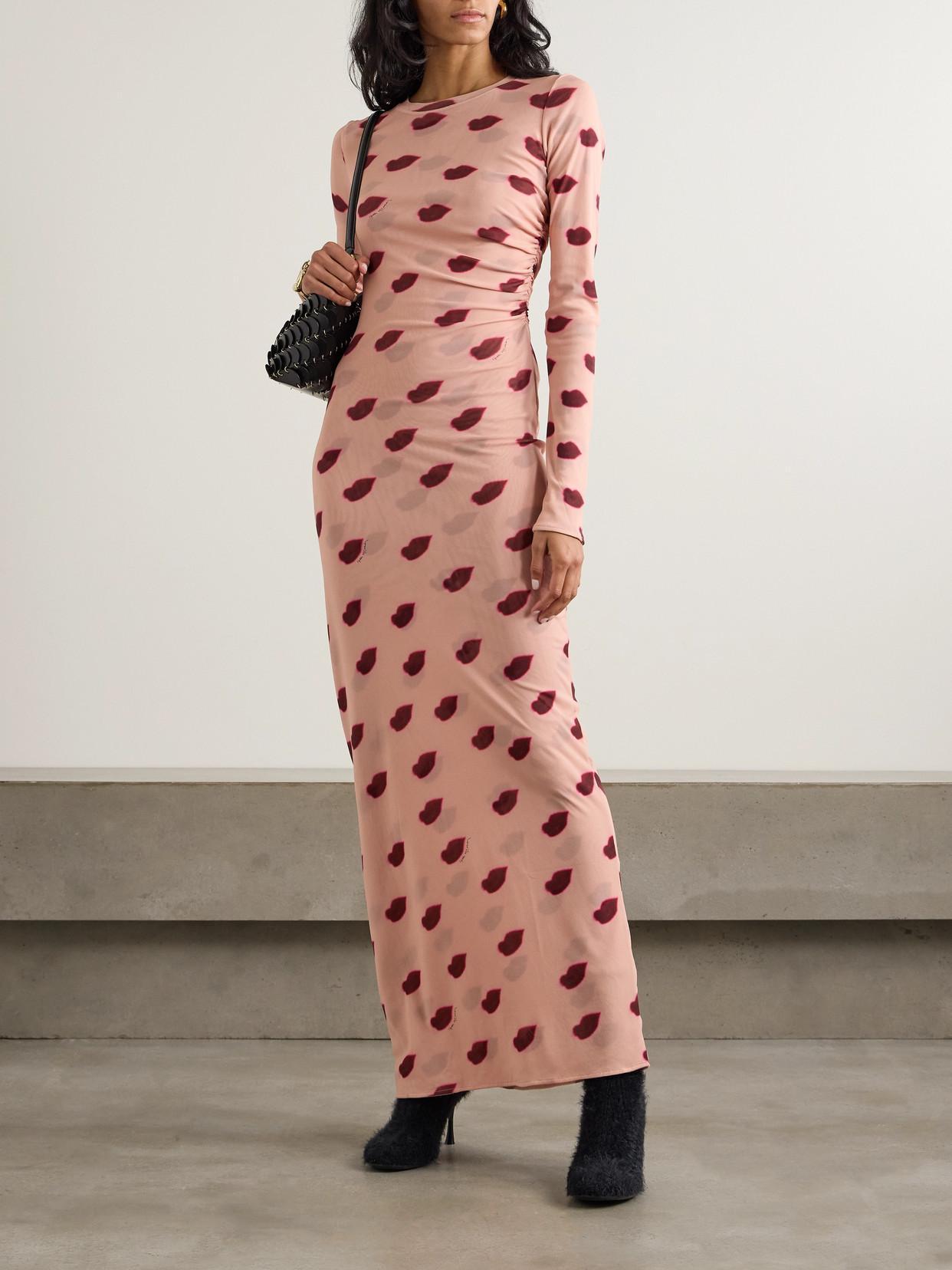 Printed Mesh Maxi Dress In Dusty Pink And Red Product Image