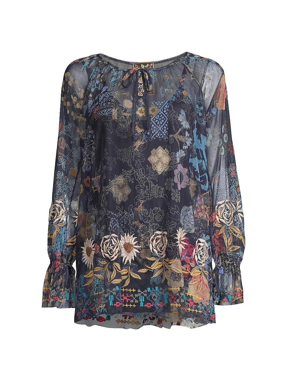 Womens Mazzy Floral-Embroidered Mesh Top Product Image