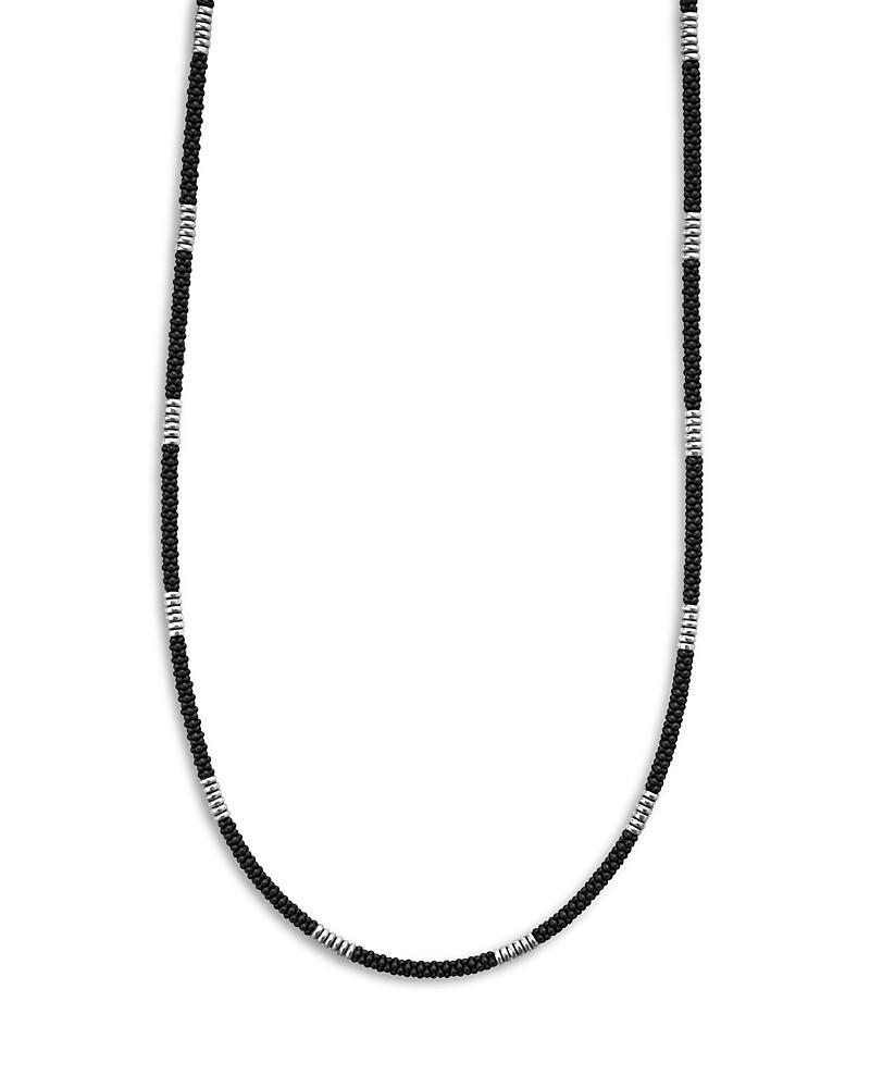 Men's Ceramic Caviar Beaded Necklace with Sterling Silver Stations, 3mm, 22in Product Image