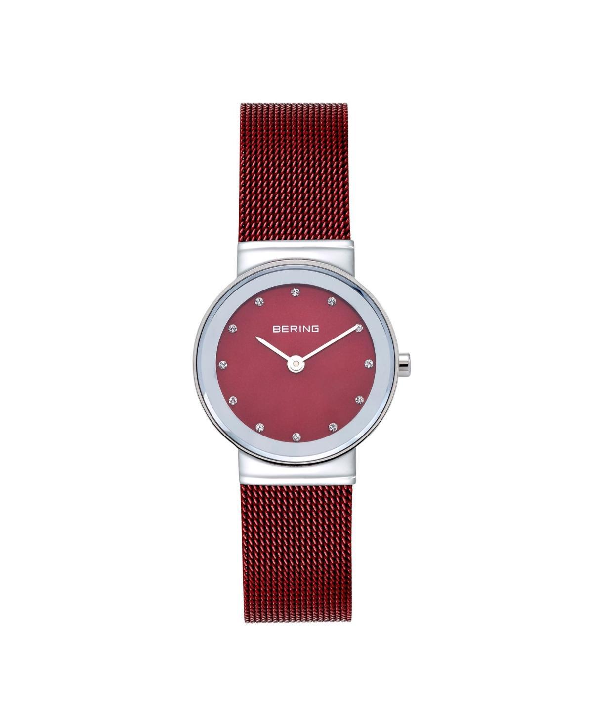 BERING Womens Classic Watch With Crystals & Red Mesh Strap Product Image