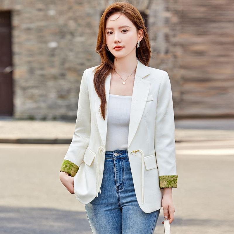 Notch Lapel Panel Jacquard Frog Closure Blazer Product Image