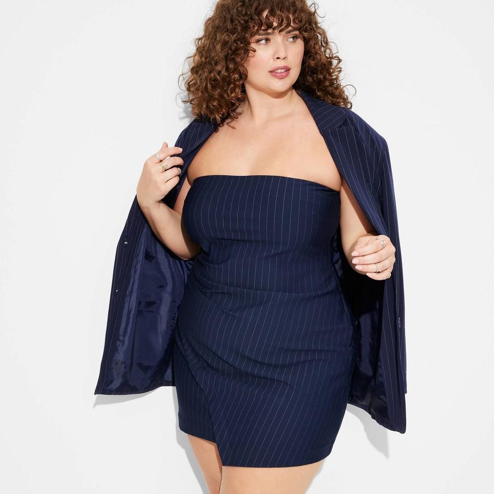 Womens Tube Mini Bodycon Suiting Dress - Wild Fable Navy Blue Pinstripe 4X Product Image