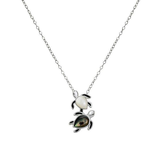 Sterling Silver Mother of Pearl & Abalone Turtle Pendant Necklace, Womens Multicolor Product Image