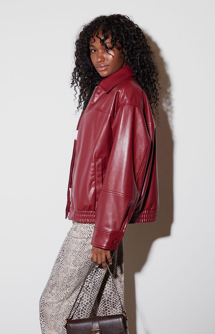 Women's Faux Leather Bomber Jacket Product Image