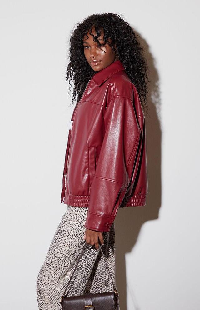 Women's Faux Leather Bomber Jacket Product Image