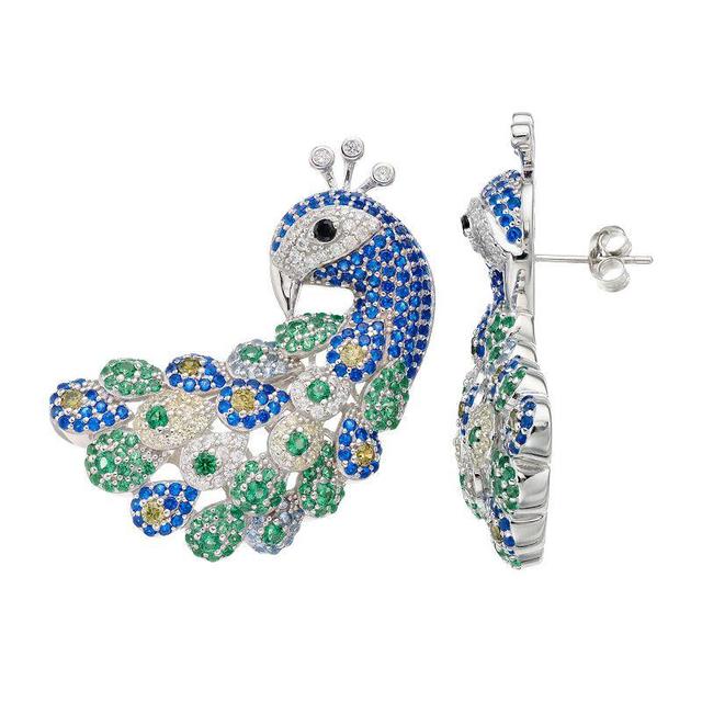 Sterling Silver Blue & Green Cubic Zirconia Peacock Drop Earrings, Womens Product Image