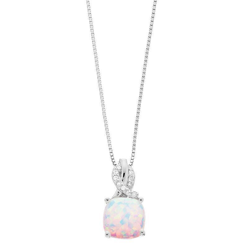 Gemminded Sterling Silver Lab-Created White Opal & Diamond Accent Pendant Necklace, Womens Silver Tone Product Image