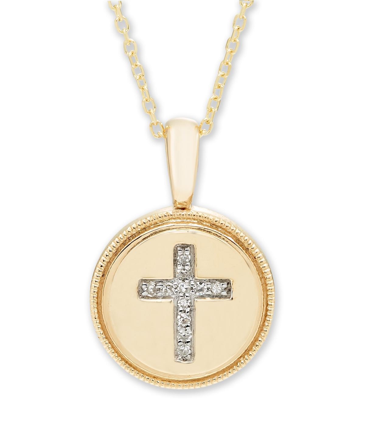 Diamond Accent Cross Pendant in 14K Yellow or Rose Gold Product Image