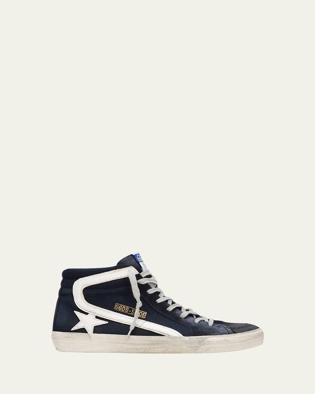 Men's Slide Denim & Leather High-Top Sneakers Product Image