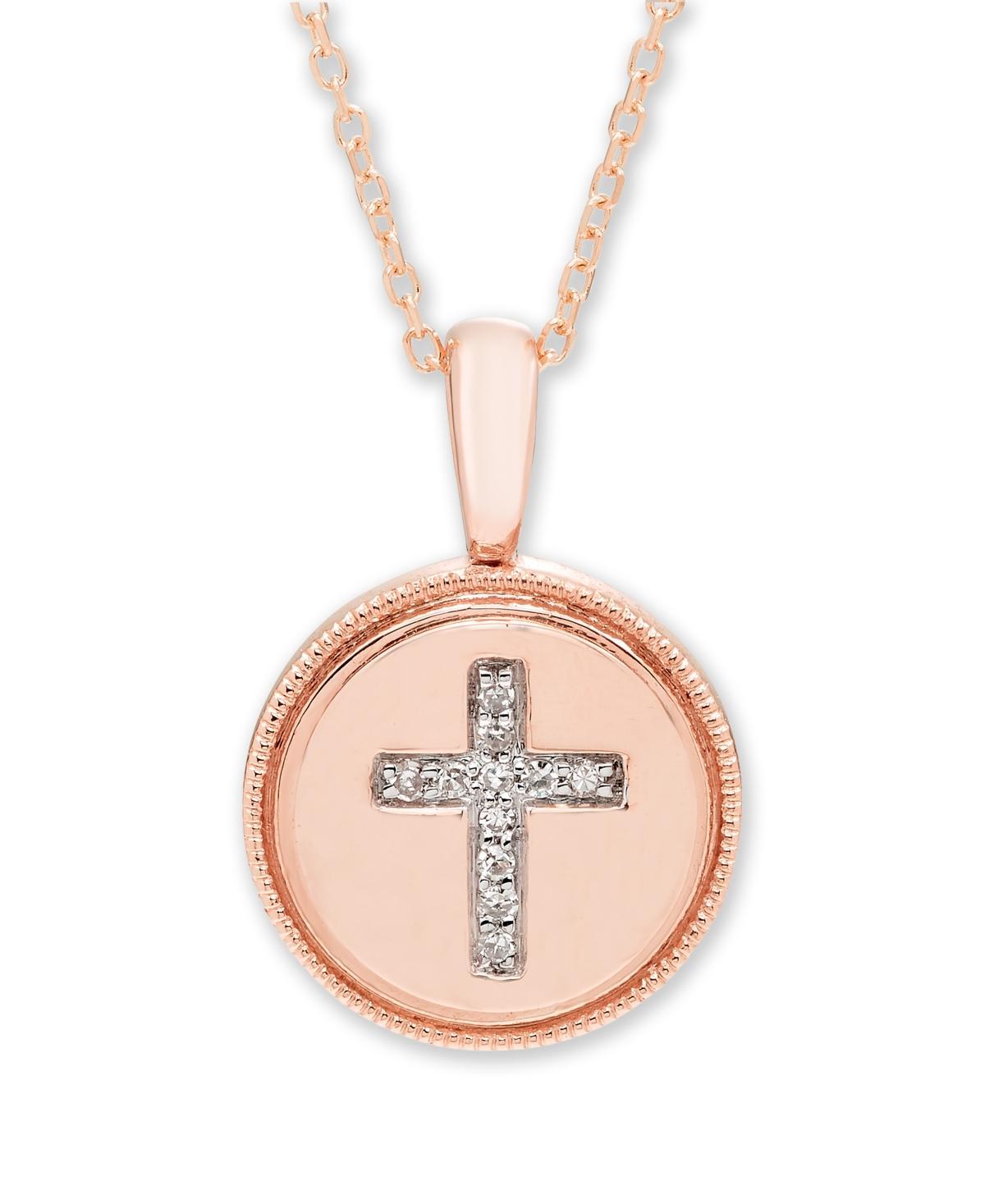 Diamond Accent Cross Pendant in 14K Yellow or Rose Gold Product Image