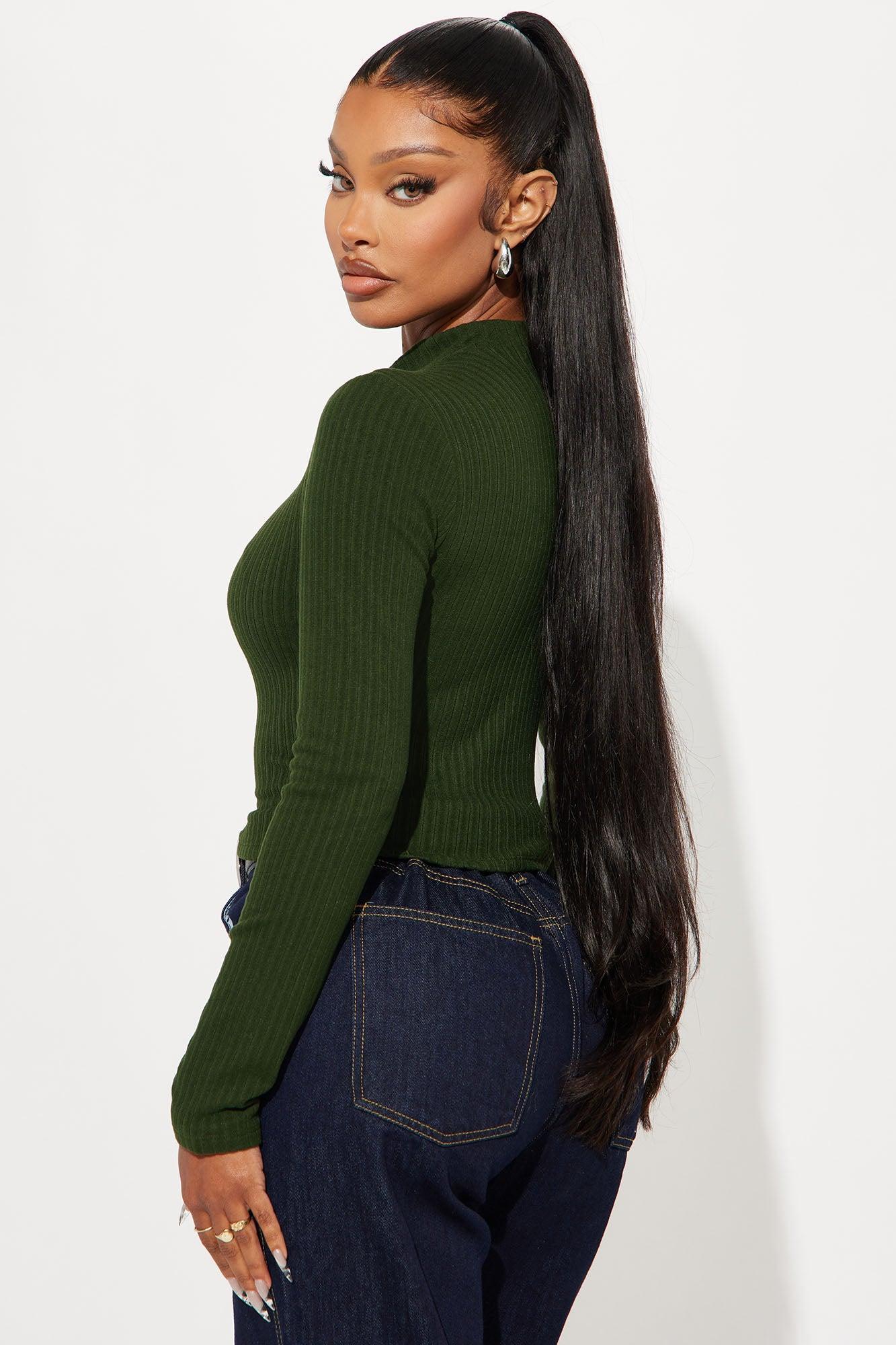 Daniella Mock Neck Long Sleeve Top - Olive Product Image