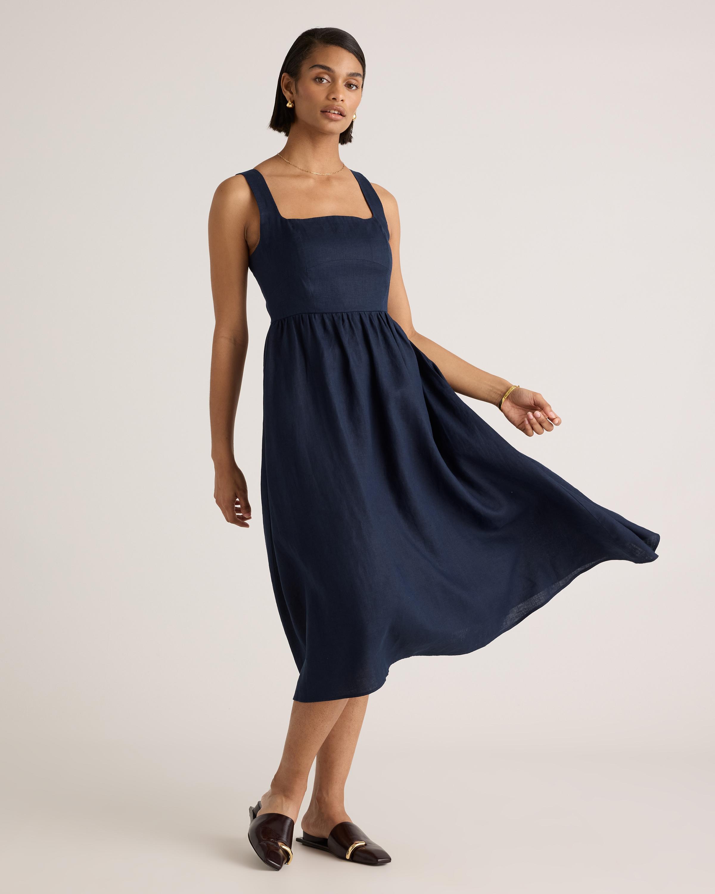 100% European Linen Fit & Flare Midi Dress product image