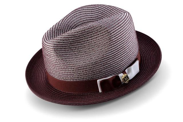 Wine Men's Two Tone Braided Pinch Fedora with Grosgrain Ribbon Male Product Image